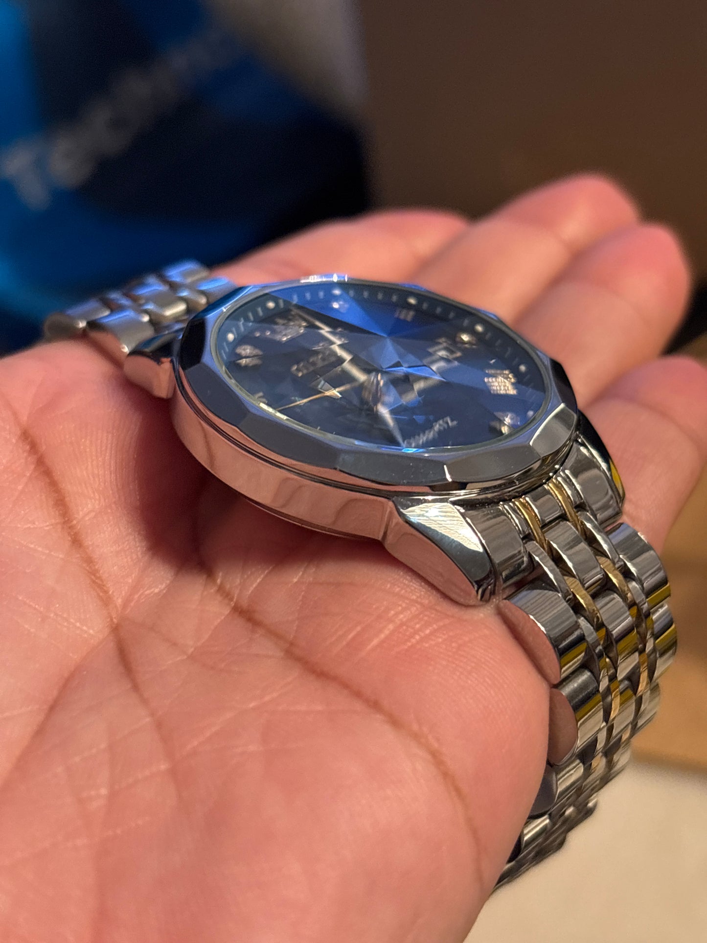 OLEVS Men’s Blue Diamond Dual Toned Watch