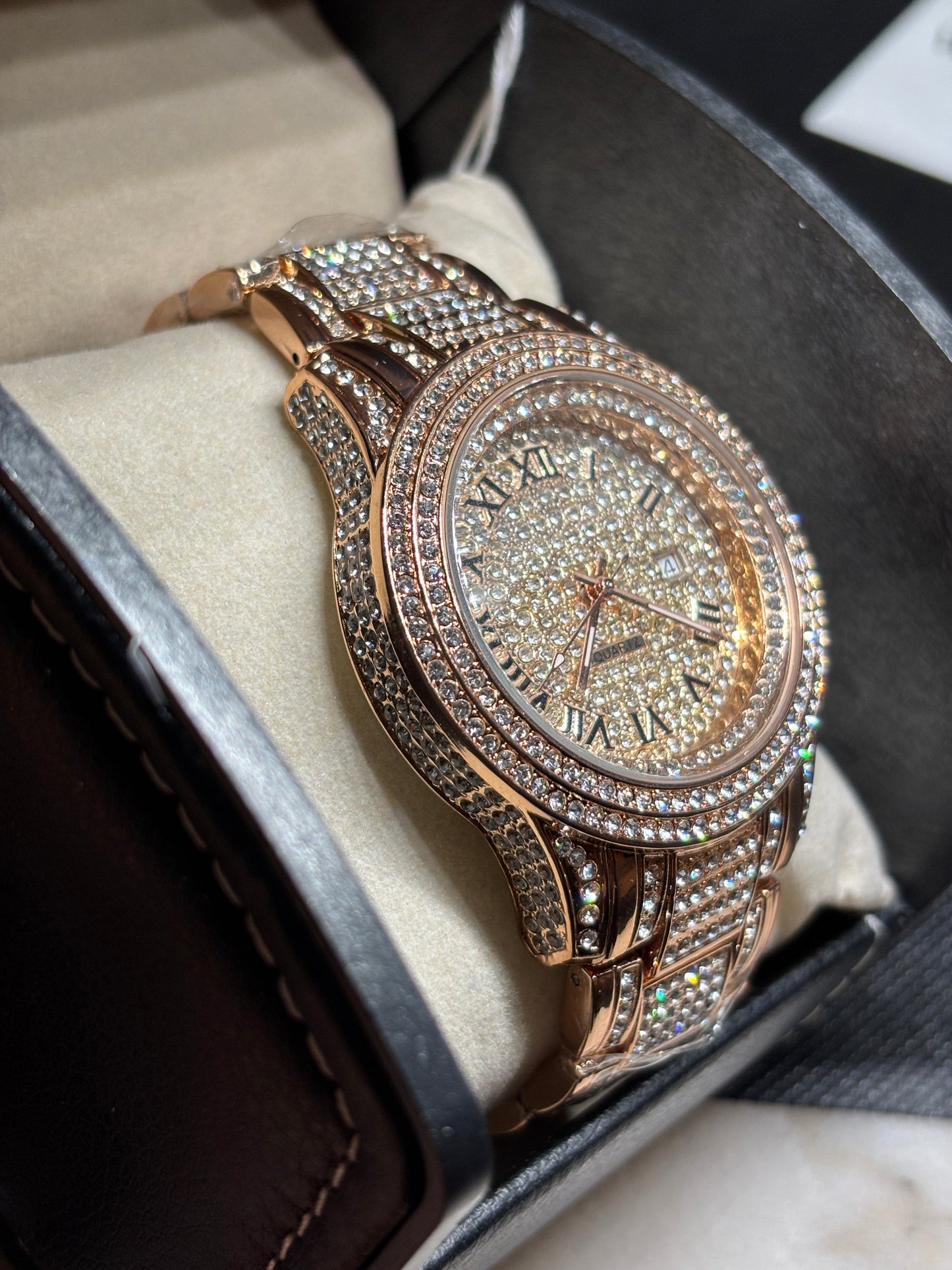 NEW - Unisex Rose Gold w/ Crystal Bezel Watch