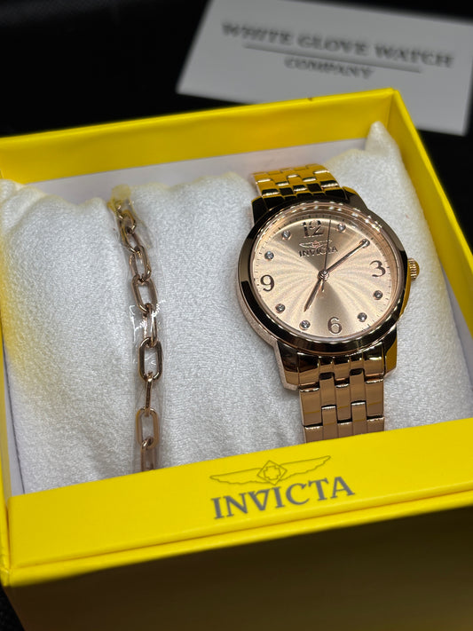 NEW - Invicta Ladies Rose Gold Watch + Chain