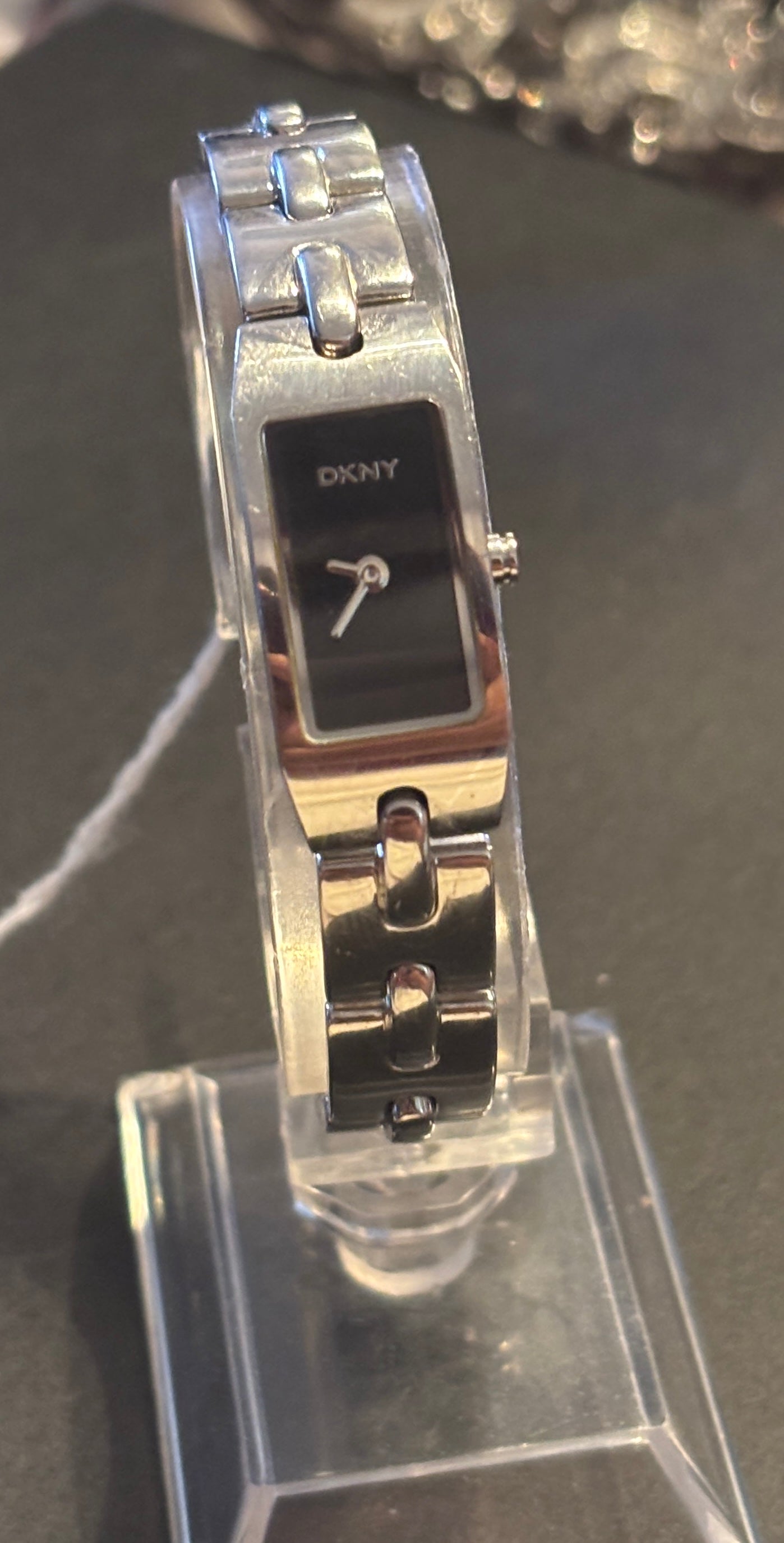 USED Women's DKNY Silver Black Dial Watch