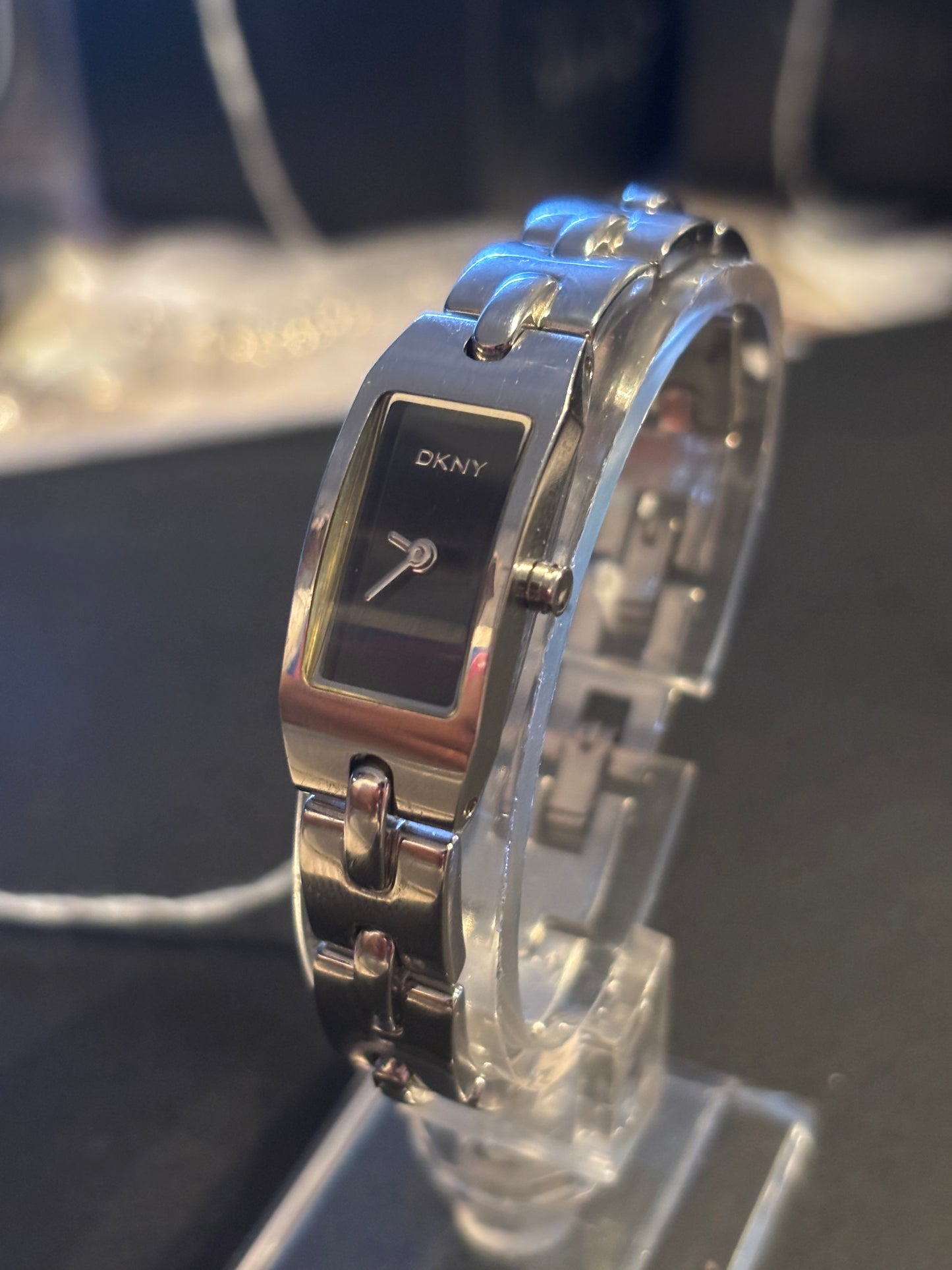 USED Women's DKNY Silver Black Dial Watch